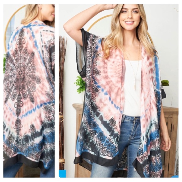 Boho Beauty Swim Coverup Kimono Wrap Robe Cardigan Sleeves OSFM S-3XL - Picture 2 of 7